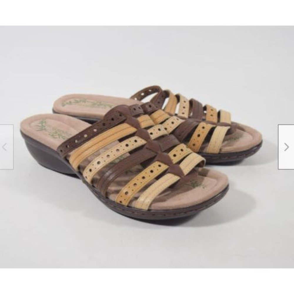 Easy Spirt Esvadin Vadin Brown Tan Leather Slip On Slides Sandals Sz 8